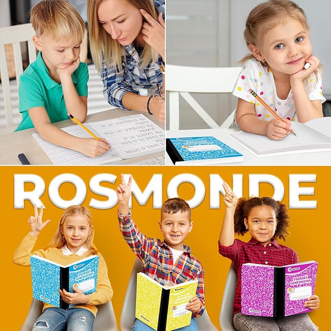 Composition Notebooks Primary Ruled 50 Pack, 200 Pages (100 Sheets), Color Marble Composition Notebook, Sewn Binding Hard Cover, Primary Composition Notebook for Kids, Writing Dotted Lined