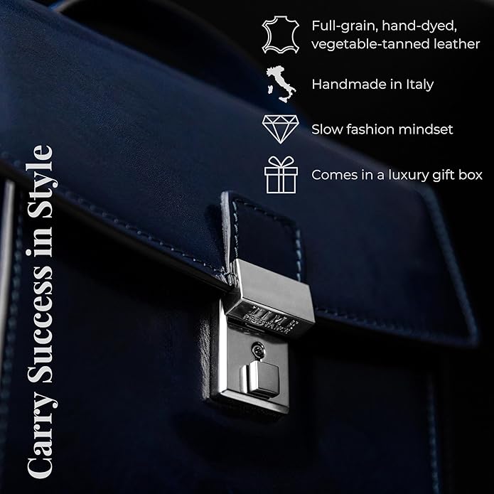 Time Resistance Small Leather Briefcase for Men - Crossbody Bag - Italian Leather Messenger Bag - Gift Box Included