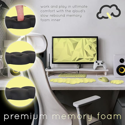 Qloud Cloud Wrist Rest Keyboard Wrist Rest for Computer Keyboard Pad, Cloud Keyboard Wrist Rest, Wrist Pad for Keyboard, Memory Foam, Non Slip Base, Comes with Mouse Pad - Yellow