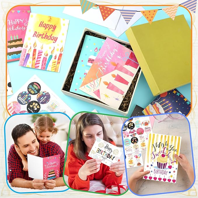 200 Set Unique Happy Birthday Card Bulk with Envelope and Sticker Blank Greeting Card Large 5 x 7 Inch Suitable for Office Kids Women Men, 20 Styles(Lovely Style)