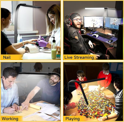 SKYLEO Led Desk Lamp for Home Office - Eye Caring Architect Desk Light with Clamp - Computer Monitor Light with Stepless Dimming Touch Control - 5 Color 24W - 2400LM Timing - Memory Function - Black