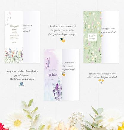 24 Pack Floral Christian Thinking of You Cards with Self-adhesive Envelopes, 4"x6" Boxed Blessing Religious Note Cards with Sentiments Inside, 24 Bible Verses, 24 Desiqns