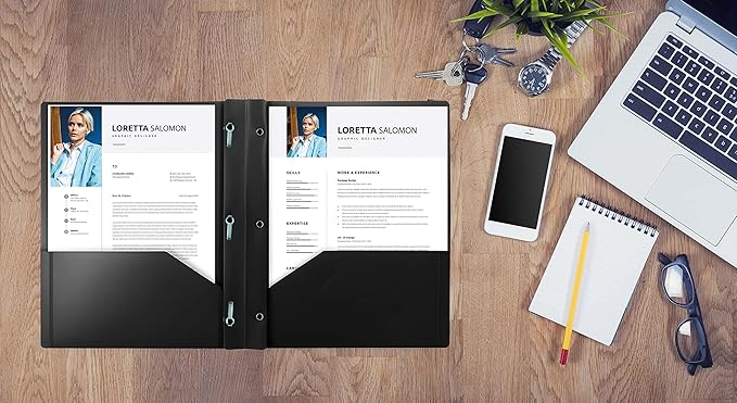 Better Office Products Black Plastic 2 Pocket Folders with Prongs, Heavyweight, Letter Size Poly Folders, 24 Pack, with 3 Metal Prongs Fastener Clips, Black