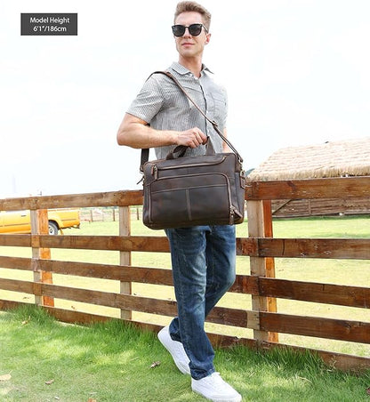 LANNSYNE Vintage 17” Leather Laptop Bag Briefcases For Men, Extra 1 Collection Brown