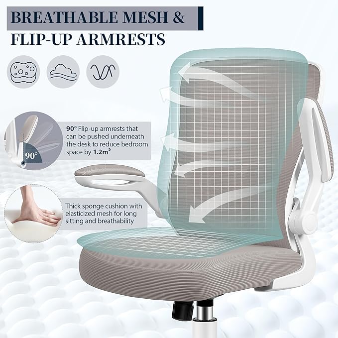 FelixKing Office Chair, Ergonomic Desk Chair with Adjustable Height and Lumbar Support Swivel Chairs, Desk Computer Chair with 90°Flip up Armrests for Conference Room (Gray)