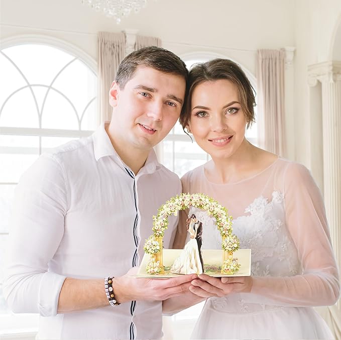 Handmade 3D Wedding Pop Up Card - Perfect Wedding Card for Bride and Groom, Ideal Valentine’s Day for Girlfriend, Husband, Wife, Boyfriend, Bride, Groom