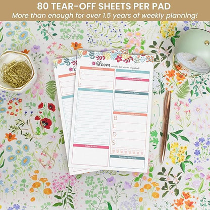 bloom daily planners Daily Planning System Tear Off to-Do Pad - Undated Checklist Notepad Organizer with Perforated Sheets - 6" x 9" (Floral Dots)