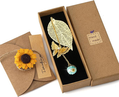 Bookmark with Gift Card,Golden Leaf Book Mark, Rose Flower Craft Gift Card Envelope, Gift for Family, Friend, Kid, Book Lovers sunflbw