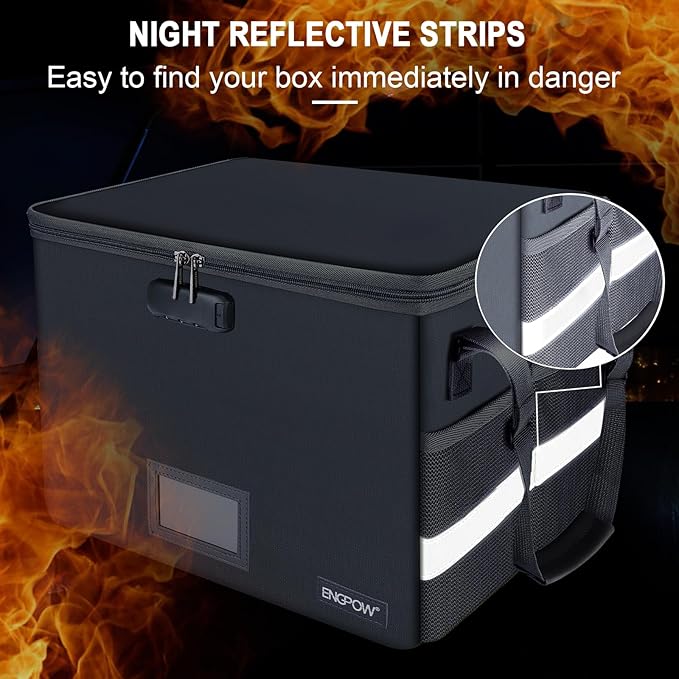 ENGPOW File Box with Lock,Fireproof Document Box with Pockets,Collapsible File Storage Organizer Box Filing Box with Handle,Portable Home Office Safe Box for Hanging Letter/Legal Folder,2 Pack(Gray)