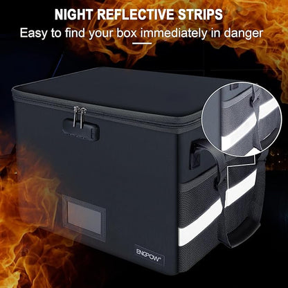 ENGPOW File Box with Lock,Fireproof Document Box with Pockets,Collapsible File Storage Organizer Box Filing Box with Handle,Portable Home Office Safe Box for Hanging Letter/Legal Folder,2 Pack(Gray)