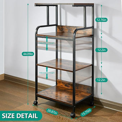 4 Tier Printer Stands, Printer Desk with Wheels, Multipurpose Office and Home Printer Stands, Shelving for Printers or Office for Fax Machines, Scanners, Printer carts for Office Vintage Brown