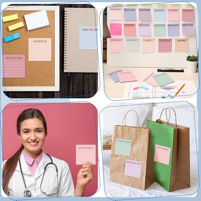 Yinder 24 Pcs Inspirational Sticky Notes with Lines Cute Motivational Sticky Notes Pad Employee Appreciation Gifts Bulk for Teacher Nurse Coworkers Office Supplies 3 x 3''(Aesthetics,Motivational)