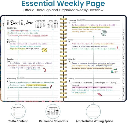 2026 Planner, Weekly and Monthly Planner for Women, January 2026 to December 2026, Pretty Hardcover 2026 Calendar Planner Book with Tabs, Inner Pocket, Spiral Bound, Perfect Office Home School Supplies - 8.5" x 11", Midnight Jungle