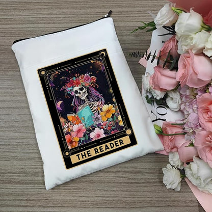 Book Sleeve, Book Sleeve with Zipper, Book Sleeve for Book Lovers, The Reader Tarot Card Book Sleeves, Book Pouch Kindle Protector, Gifts for Women Teacher Librarian Bookworm Bookish (White-A, Large)