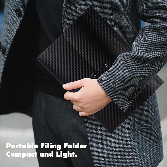 2 PCS Expanding File Folder A4,13 Pockets File Organiser with Colored Tags, Paperwork A4 Plastic Wallet Document Storage Expander for School,Office and Home, Black