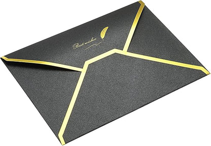 PATIKIL V Flap Envelopes, 10 Pack 7 x 5'' Luxury Style Gold Border Greeting Card Envelope for Invitations Weddings, Black