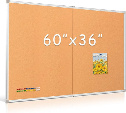 DOLLAR BOSS Foldable Cork Board, 60 x 36 Inch Corkboard, Extra Large Bulletin Board, Portable Double sided Aluminum Frame Wall Mounted Pin Board for Office School Supplies Dorm Decor with 20 Push Pins