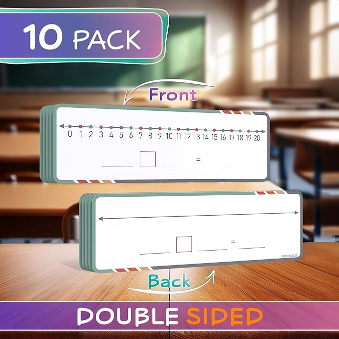 SCRIBBLEDO Dry Erase Number Line for Students 4”x12” Small White Board Dry Erase Sheets Math Manipulatives Number Lines for Classroom Supplies Teacher Pack 10 Sheets