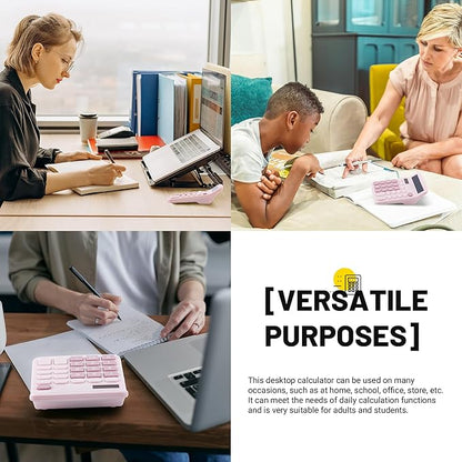 Golcellia Calculators Desktop, Pink Calculator, Cute Calculator 12 Digit Desk Calculator Large Display, Dual Power Solar Battery, Office Home School Supplies for Adults & Students