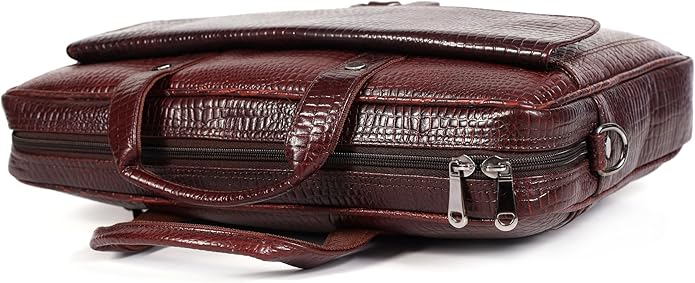 Crocodile Embossed leather bag for men, 5 Zipper Pockets with Spacious Compartments.,12 x 16 x 4 inches.