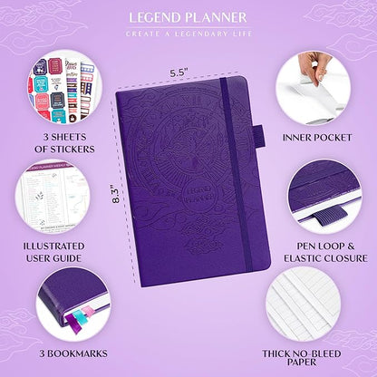 Legend Planner – Weekly & Monthly Life Planner to Hit Your Goals & Live Happier. Organizer Notebook & Productivity Journal. A5 (Purple)