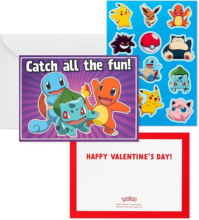 Hallmark Pokémon Valentines Day Cards and Stickers for Kids School (24 Classroom Valentines with Envelopes)