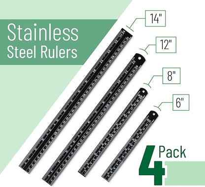 Mr. Pen- Stainless Steel Ruler, 4 pcs, 6", 8", 12", 14", Black, Imperial & Metric Measurements, Metric Metal Ruler Set, mm Ruler, Metal Rulers, Small Metal Ruler Metal Straight Edge, Centimeter Ruler