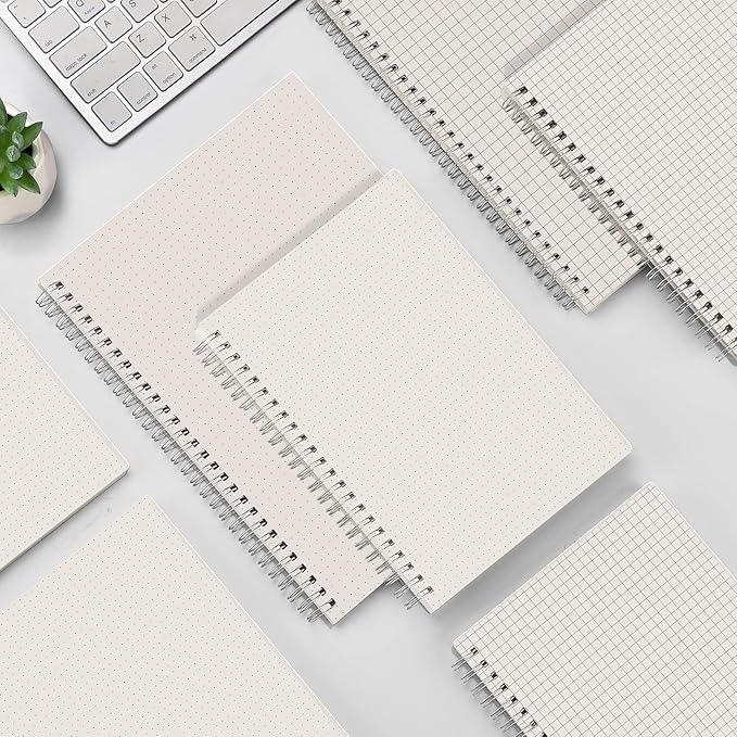 AHGXG Dotted Journal Spiral Notebook (2-Pack), Bullet Dot Grid Journal Large B5 with Transparent Hardcover, Wirebound Notebook 100GSM Dotted Paper, for Bullet Journaling, 7.3"X 10"