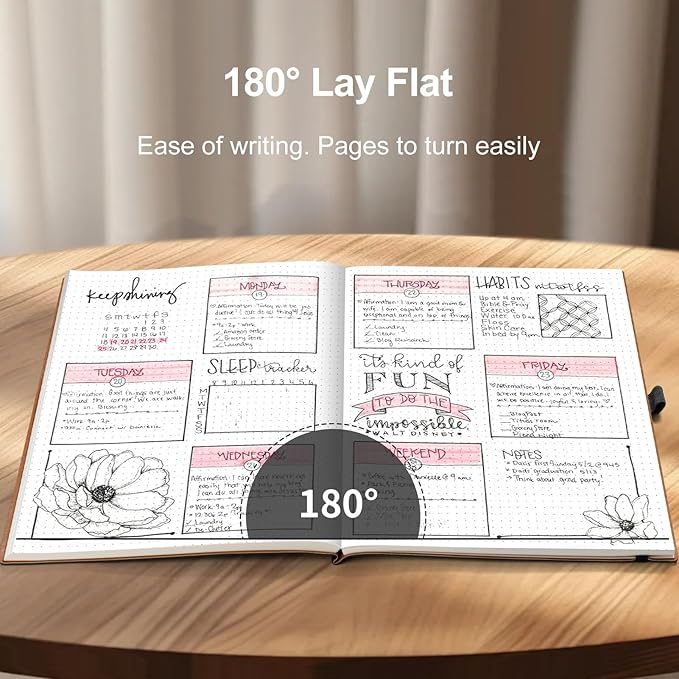 AHGXG Bullet Dotted Journal - 320 Pages Dot Grid Notebook B5 Large Journal, 100gsm Thick Dotted Paper, Leather Softcover, with Journal Stencils, Inner Pocket, 7.6'' X 10'' - Black