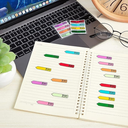Tatuo 600 Pcs Sign Here Tabs Colored flag Stickers 8 Colors with Dispenser Arrow Flag Easy to Post for Notary Books Paper (Sign Here Style)