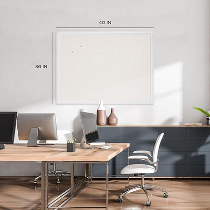U Brands Farmhouse Linen Bulletin Board, 40"x30", White Wood Style Frame, Industrial Grade Pinning Surface