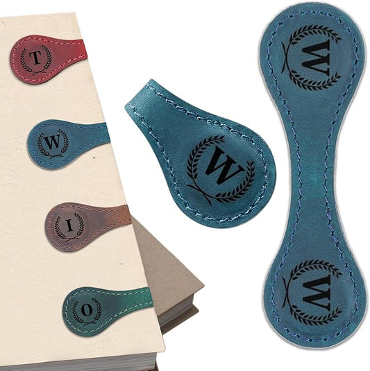Personalized Magnetic Leather Bookmark - Genuine Leather Custom Bookmark with Initials, Handmade Magnetic Clips for Book Lovers, Readers, Kids, and Women - Premium Magnet Bookmark Charm