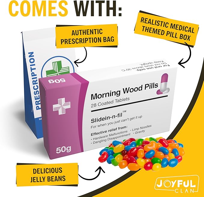 Morning Wood Pills Joke - Edible Candy - Funny Xmas Gag Gift for Old Men, Boyfriend, Husband, Groom - Hilarious Rude Prank - Unique Inappropriate Joke Gift