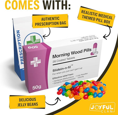 Morning Wood Pills Joke - Edible Candy - Funny Xmas Gag Gift for Old Men, Boyfriend, Husband, Groom - Hilarious Rude Prank - Unique Inappropriate Joke Gift