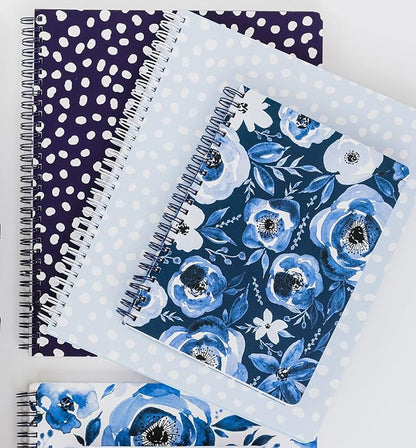 Steel Mill & Co Cute Large Spiral Notebook College Ruled, 11" x 9.5" with Durable Hardcover and 160 Lined Pages, Navy Dots