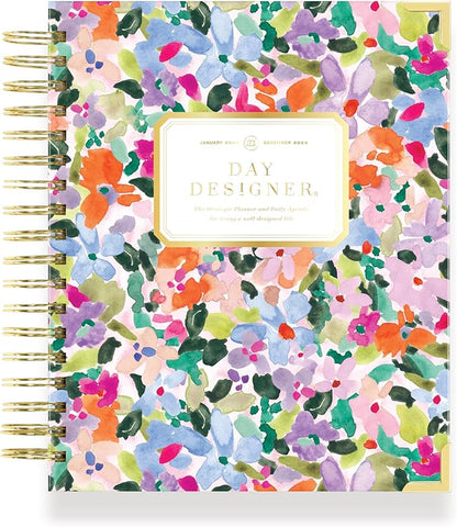 Day Designer 2025 Daily Planner – Premium Planner for Stylish Organization. Combines Monthly Calendar, Hourly Schedule, To-Do List, Gratitude, Goal Setting, Inspirational Quotes, Stickers & More. Elegant laminated Cover with Gold Accents (Blurred Spring)