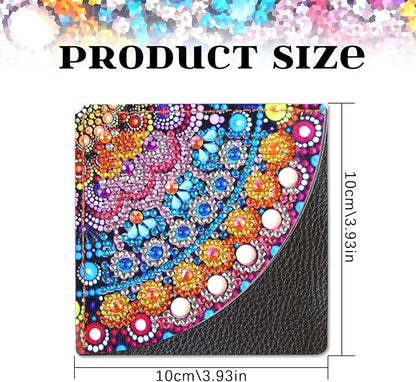 AiYuanzsh 4 Pieces Diamond Painting Kits Mandala Bookmarks DIY Leather Corner Bookmark Art Craft 5D Special Shaped Crystal Paint by Numbers for Adults Gift (10x10 cm)
