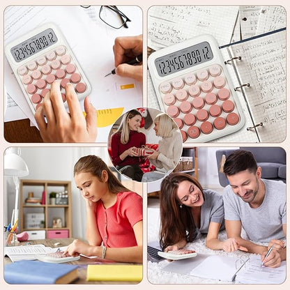 Mechanical Switch Calculator with Big Buttons, 12 Digits, Large LCD Display, Cute Pink Desktop Calculator, Aesthetic School Supplies for Office, School, Home & Business Use, Automatic Sleep (Pink)
