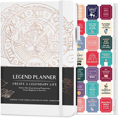 Legend Planner – Weekly & Monthly Life Planner to Hit Your Goals & Live Happier. Organizer Notebook & Productivity Journal. A5 (White)
