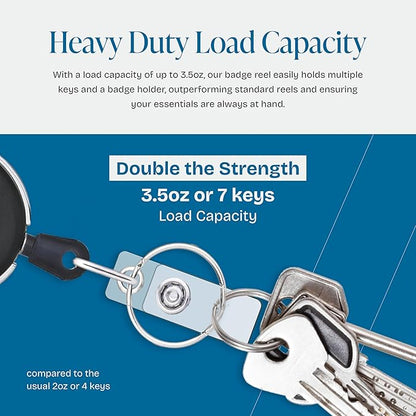 Will Well ID Badge Holders with Clip and Keyring - Horizontal Clear Plastic 3.7" x 2.5" Sleeves Fit Up to 3 Cards - Easy-Access Retractable 24" UHMWPE Fiber Pull Cords - 5-Pack, Black Reels