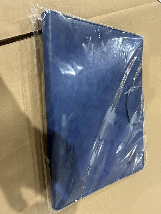 A4 Leather Portfolio Professional Organizer Padfolio,Interview Resume Folder with Magnetic Cover,Conference Document Organizer with Papers,Sticky Tabs,Pen,Work Folio for Women & Man,Retro Blue