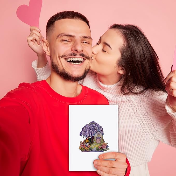 Romantic Couple with Flowering Wisteria and Charming Homestead Design, Valentines Pop Up Cards, Happy Anniversary Pop Up Cards - Perfect Handmade Present for Girlfriend, Wife or Couple