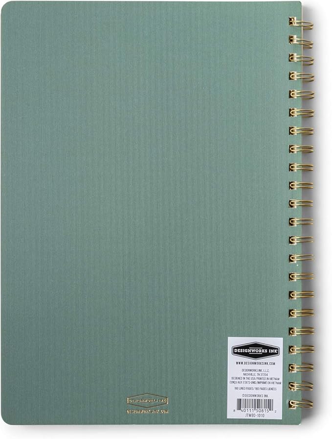 DesignWorks Ink 8.25" x 11.6" Juniper Green Textured Paper Twin Wire Spiral No. 1 Notebook Journal with 160 Lined Pages for Work, Writing, Journaling