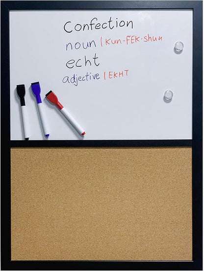 Combination Board Magnetic Dry Erase Board & Corkboard,24''x18'' Combo Board, Black Frame
