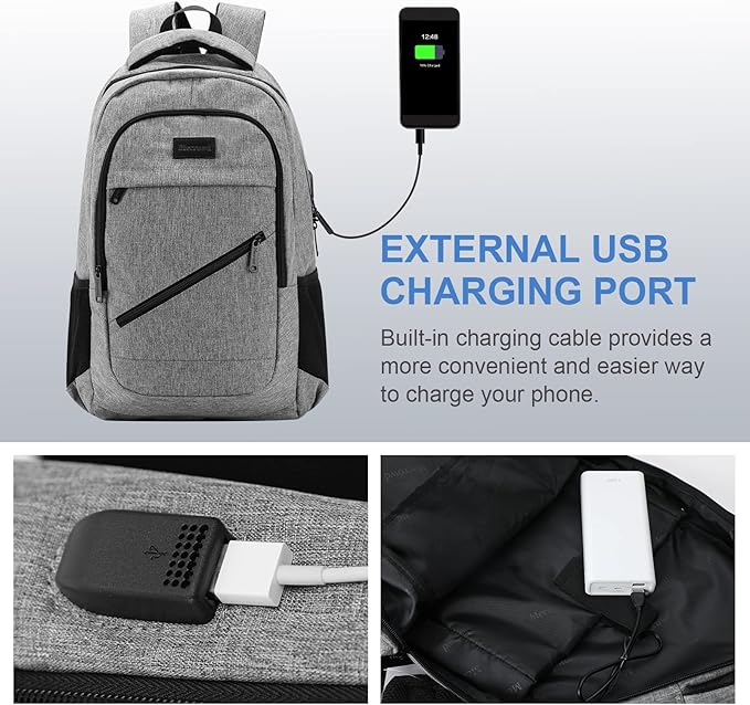 Laptop Backpack for Women, Anti Theft Backpack with USB Charging Port, 15.6 Inch Large Backpack for Travel Business (Grey)