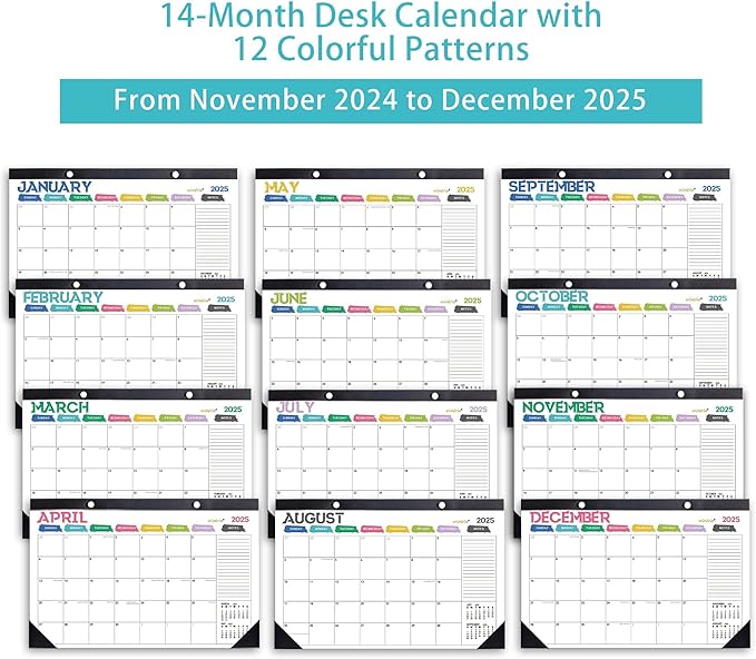 Desk Calendar 2025 Wall Calendars, December 2024 - December 2025 Monthly Planner Paper Office Desktop 17"X 12", 14-Months, Planning and Organizing Home, School, Office, Holiday, Vacation