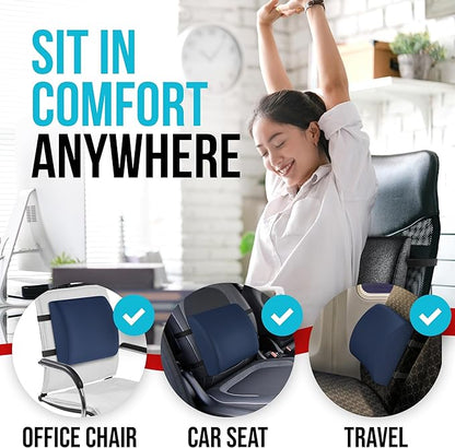 FORTEM Seat Cushion and Lumbar Support for Office Chair, Desk Chair Cushion, Memory Foam Office Chair Cushion, Non Slip Sitting and Back Pillow for Gaming, Car Seat Cushion, Chair Pad, XL