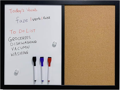 Combination Board Magnetic Dry Erase Board & Corkboard,24''x18'' Combo Board, Black Frame