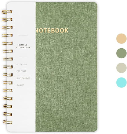 Lined Spiral Notebook College Ruled A5 Journal Book for Note Taking, 160 Pages Writing Journal for Office and Home School Supplies 5.75x8.125 inch - ArmyGreen