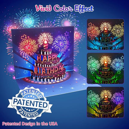 INPHER Birthday Cards Fireworks Pop Up Cake Light and Music Happy Birthday Gifts Decorations for Women, Men, Mom, Grandma